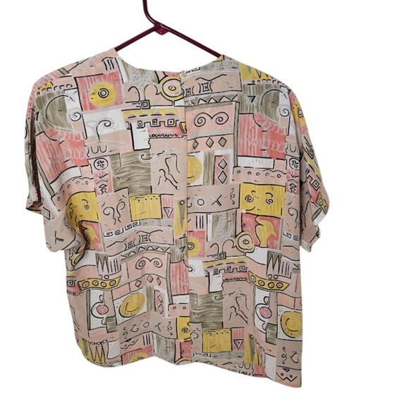 Vintage Renaissance Sportswear Abstract Print Blouse Retro Short Sleeve Top L/XL - Picture 4 of 10